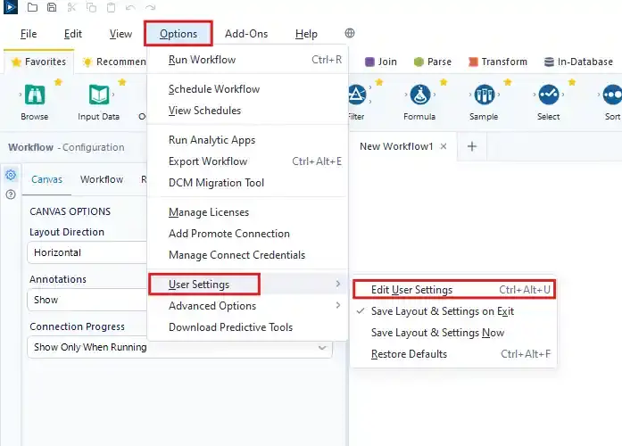 Input Data ツールをワークフローに追加します。